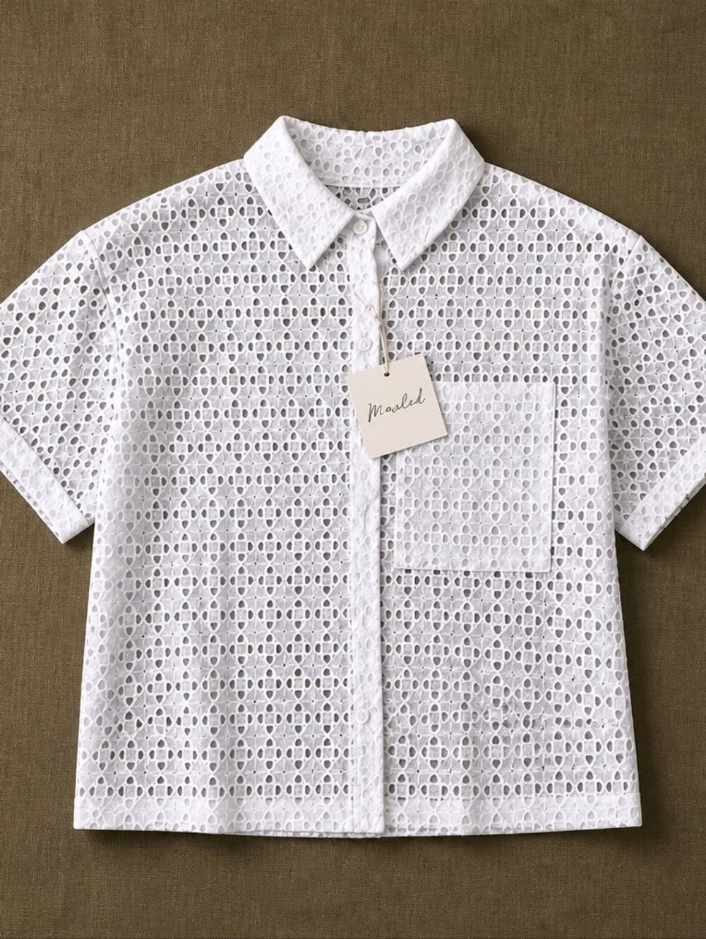 MARLED White Eyelet Button-Front Short Sleeve Shirt